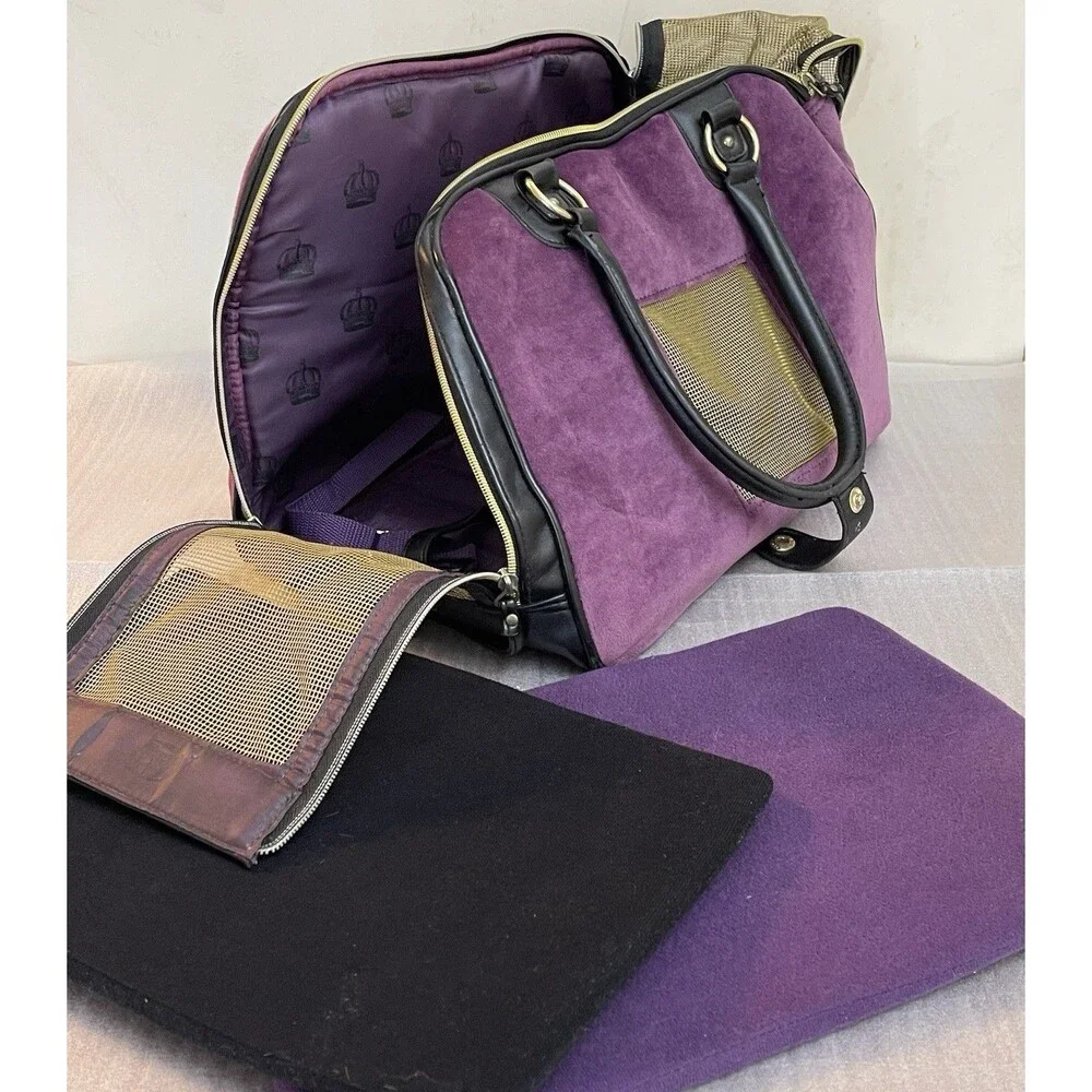 Pet Carrier Juicy Style Royalty Purple Velour Gold Mesh Small Dog Cat Travel Bag